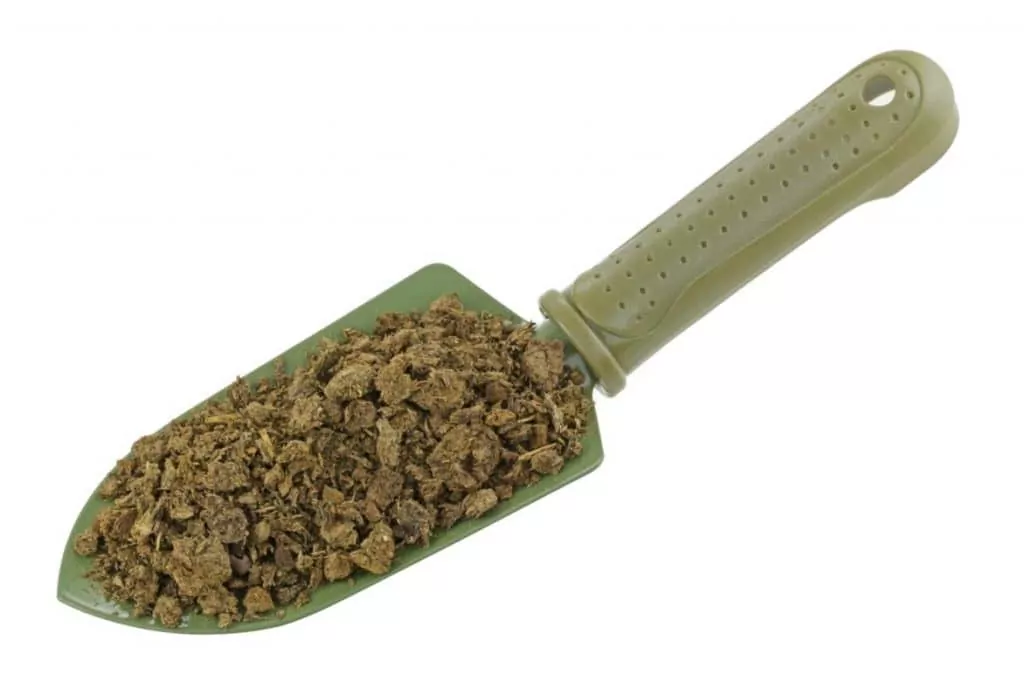 cow manure in a small shovel